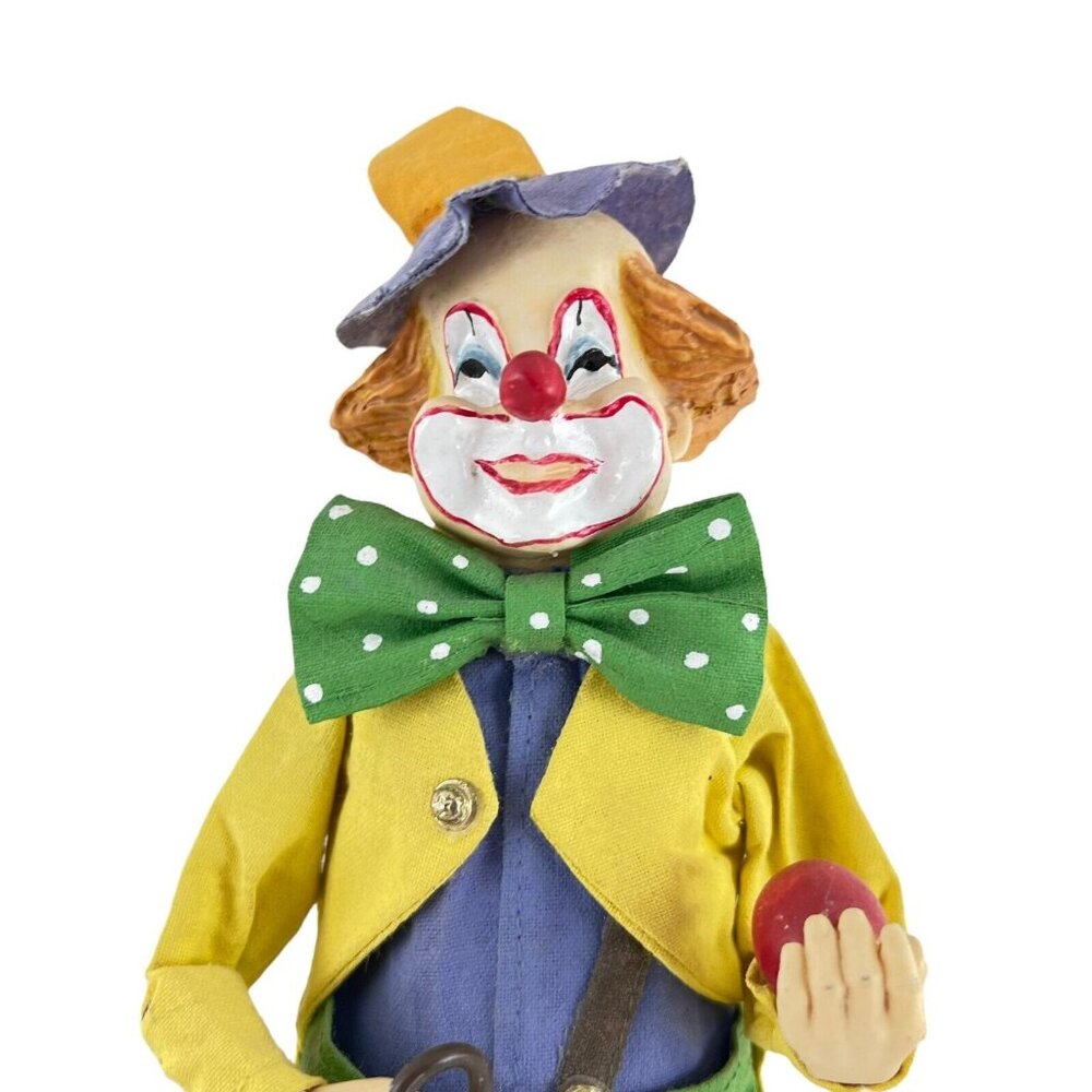 Apex Circus Clown 10" Figure Walking Cane HandPainted Face Ball Fabric Vintage